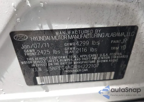 2011 Hyundai Sonata Limited from USA, damaged, VIN 5NPEC4AC4BH222107